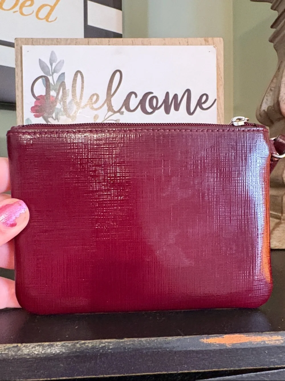 Coach‎ Burgundy Patent Leather Wristlet Clutch with Bow